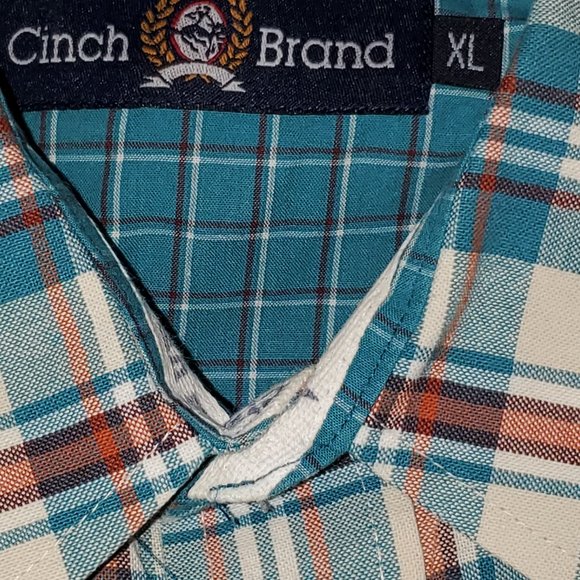 Cinch LS Button Down Shirt,  Size XL Miller Style M-107840, Teal/CreamPlai - Picture 7 of 8